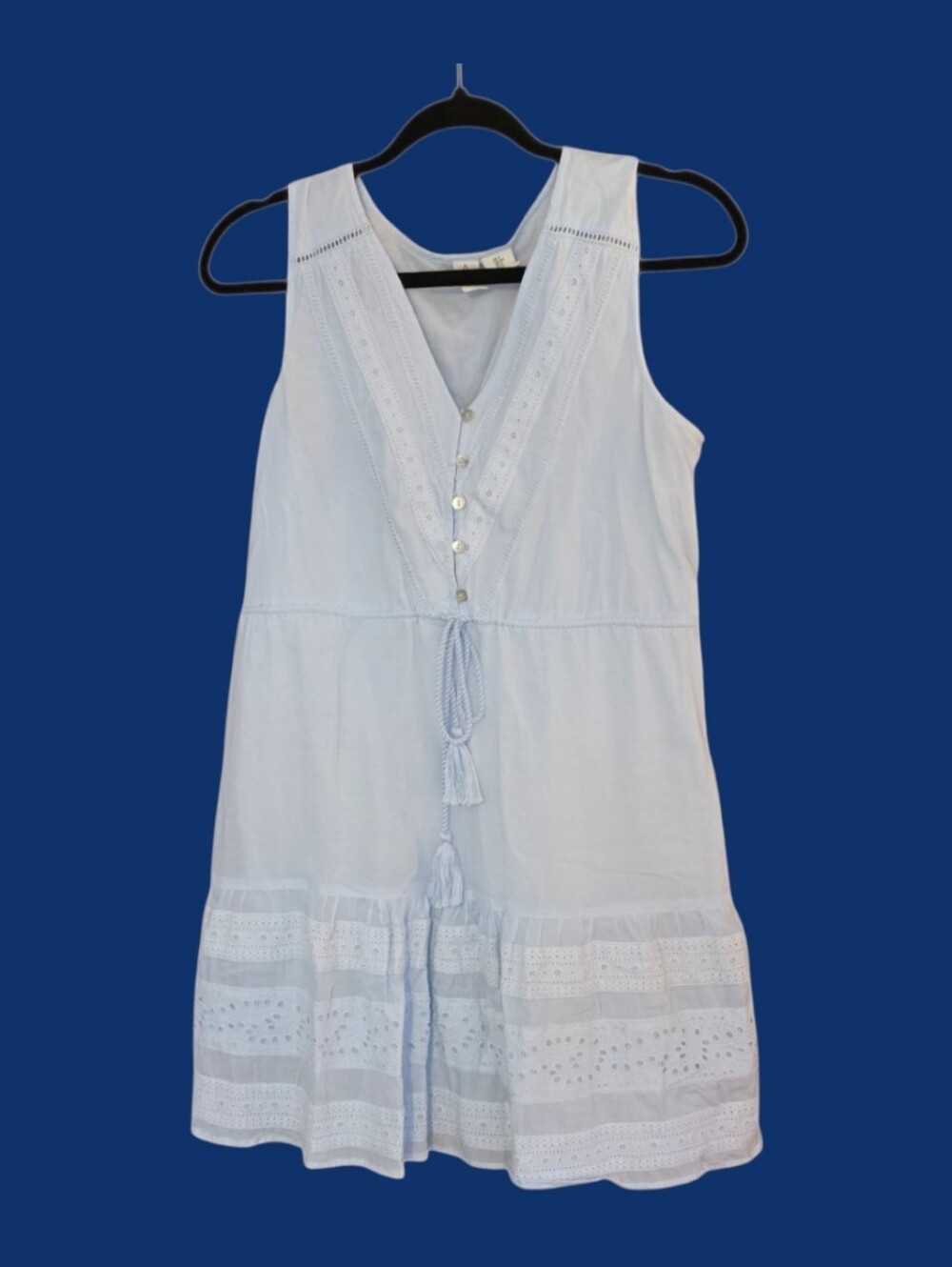 Joie Light Blue Eyelet Sundress with Tassel Tie